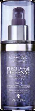 CAVIAR Photo-Age Defense A leave-in treatment with micro-emulsion beads that resurfaces the hair cuticle and refracts UVA/UVB and artiicial light sources, preventing and reversing the efects of
