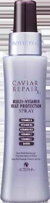 CAVIAR REPAIR x Multi-Vitamin Heat Protection Spray A multi-vitamin spray that both corrects existing, and prevents further damage, instantly helping to repair weak, distressed strands while boosting