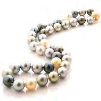 58 Cultured Pearl, Diamond, 14k Yellow Gold Necklace. Composed of forty-one varying colored round cultured pearls ranging in size from approximately 10.