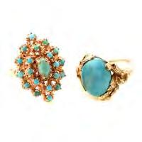 80 Collection of Two Turquoise, Turquoise Doublet, 14k Yellow Gold Rings.