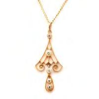 103 Diamond, 14k Yellow Gold Lavaliere Pendant Necklace. Featuring five old European-cut diamonds weighing a total of approximately 0.40 cttw.