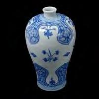 224 Underglaze Blue Meiping Vase Painted with opposing ruyi-head bands containing flowering branches. {Height: 9 inches (22.