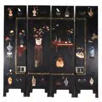 262 Four-Panel Lacquered Soapstone Mounted Folding Screen 20th Century {72 x 70 inches (182.9 x 177.