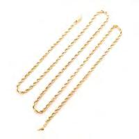 The 14k yellow gold rope link measuring approximately 3 mm in width, completed by a barrel clasp with figure eight safety, forming a 30 inch neck