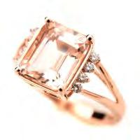 Featuring one emerald-cut morganite weighing approximately 2.80 cts., accented by eight full-cut diamonds weighing a total of approximately 0.30 cttw.