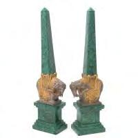{Dimensions approximately 24 x 15 1/2 x 8 inches} 584 Pair of Louis XVI Style Gilt Bronze Mounted Malachite and Malachite Veneered Covered Urns.