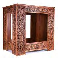 Hand-crafted Pennsylvania cherry wood box bed enclosure with hand-carved panel walls, with animals and foliage.