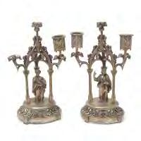 676 Pair of Gothic Revival Brass Two Light Candelabra. 19th Century.