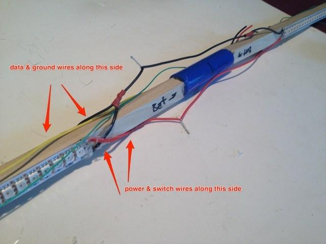 At the Pro Trinket end, connect the green & yellow clock & data wires together, splicing one more short wire in to each