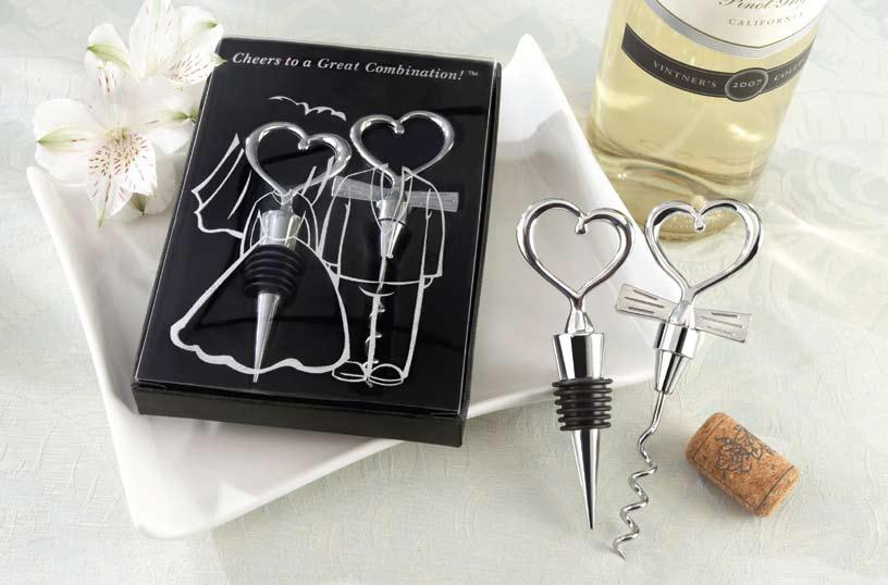 Cheers to a Great Combination Wine Set Chrome heart bottle stopper and chrome tuxedo heart