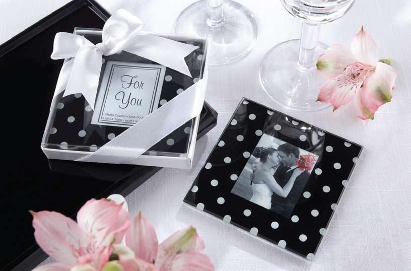 1. Mod Dots Black & White Polka-Dot Glass Photo Coasters Set of two black glass coasters