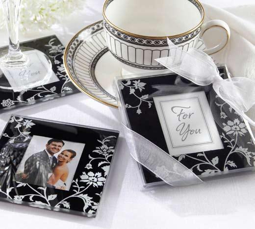 1. Timeless Traditions Black & White Glass Photo Coaster/Place Card Holder (Set of 2) Two