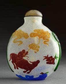 BOTTLE decorated with a fish and a rabbit in brown