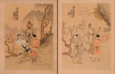 0380 Lot including TWO PAINTINGS ON SILK with an