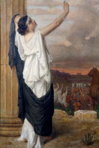 13 341 In the circle of Lord Frederic Leighton (British1830-1896) Gilt framed oil on canvas, signed to rear Maiden at Temple entrance with Horse of Troy 93cm x 56cm Realised 7,000