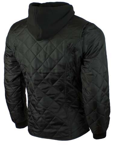 It includes a detachable zip-off poly/cotton jersey hood with drawstrings for a warm fit when the