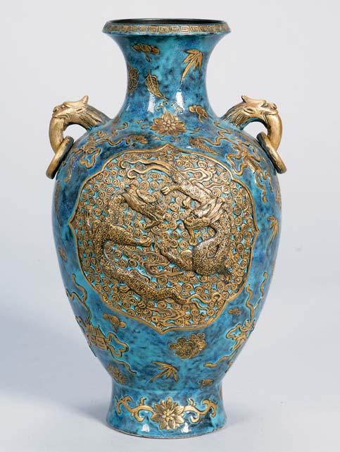 Brush Pot, China, 19th century, underglaze blue decoration of birds and flowers, ht. 6 3/4 in. 437.