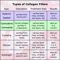 Types of Collagen Fillers There are two general types of collagen-based injectable fillers, known as bovine-derived and human-derived collagen.
