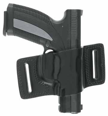 Rigid thumb snap High-ride belt holster in