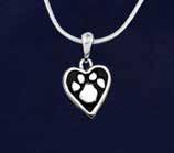 A handmade sterling silver plated 17 snake chain with a lobster clasp with a round charm with a paw print cut out