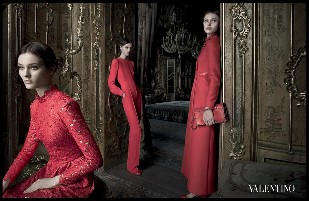 The models are emphasizing the values of the Valentino woman; sophisticated, romantic, and dreamy, but with a dark modern edge.