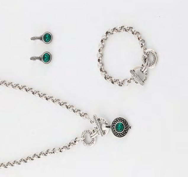 Carefree Necklace N1891S Stylish burnished silver link necklace with a branded t-bar and fob closure Length: 45cm 55 Kerry Pretty Woman Set E4101 Emerald crystal pretty woman earring charms,