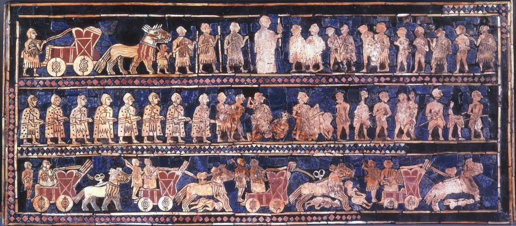 Figure 2-8 War side of the Standard of Ur, from Tomb 779, Royal Cemetery, Ur (modern Tell Muqayyar), Iraq,