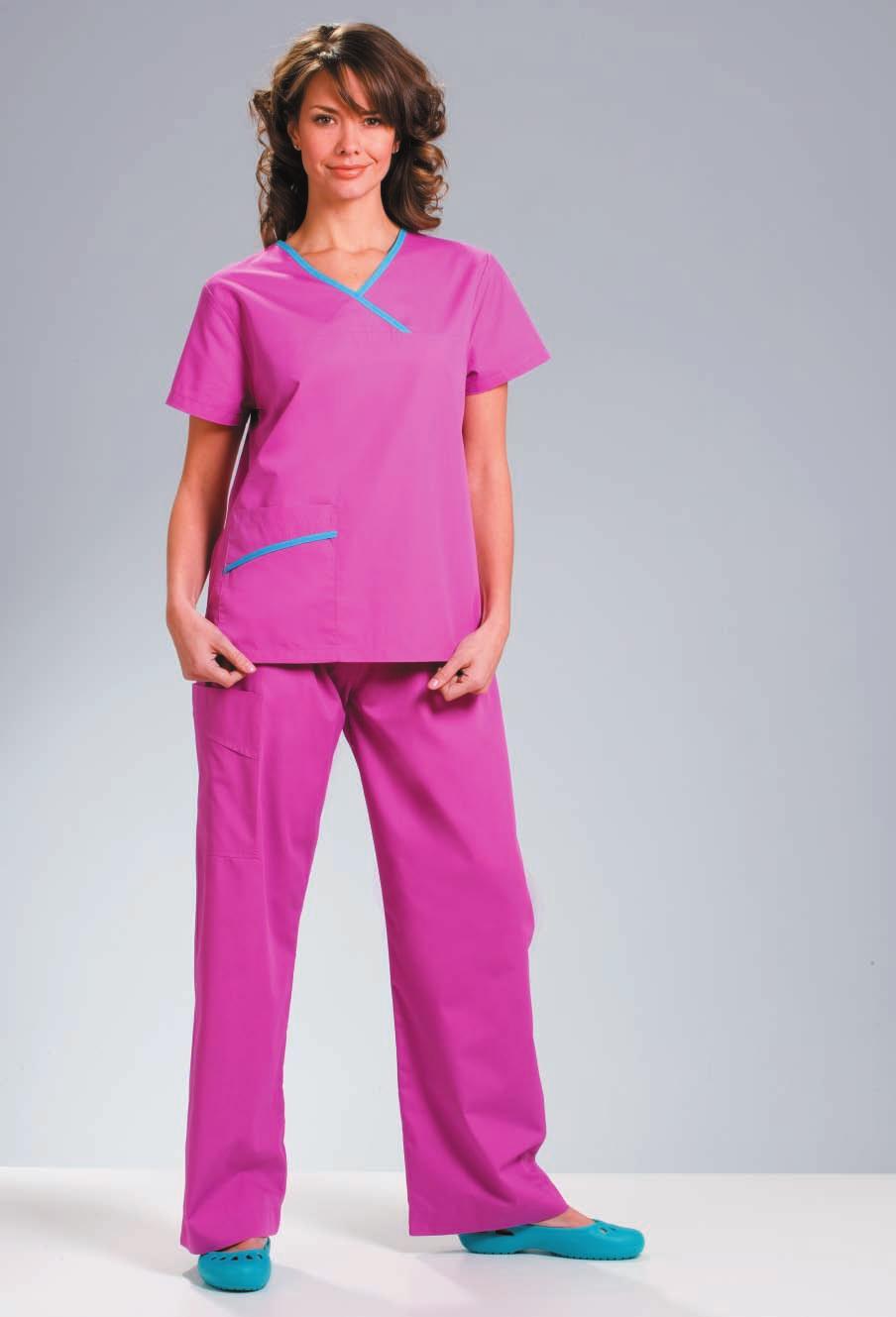 T023 Mock-wrap v-neck ladies scrub top. Simplistic clean-cut design for staff that need practicality with a hint of style. Great designs that transform your image!
