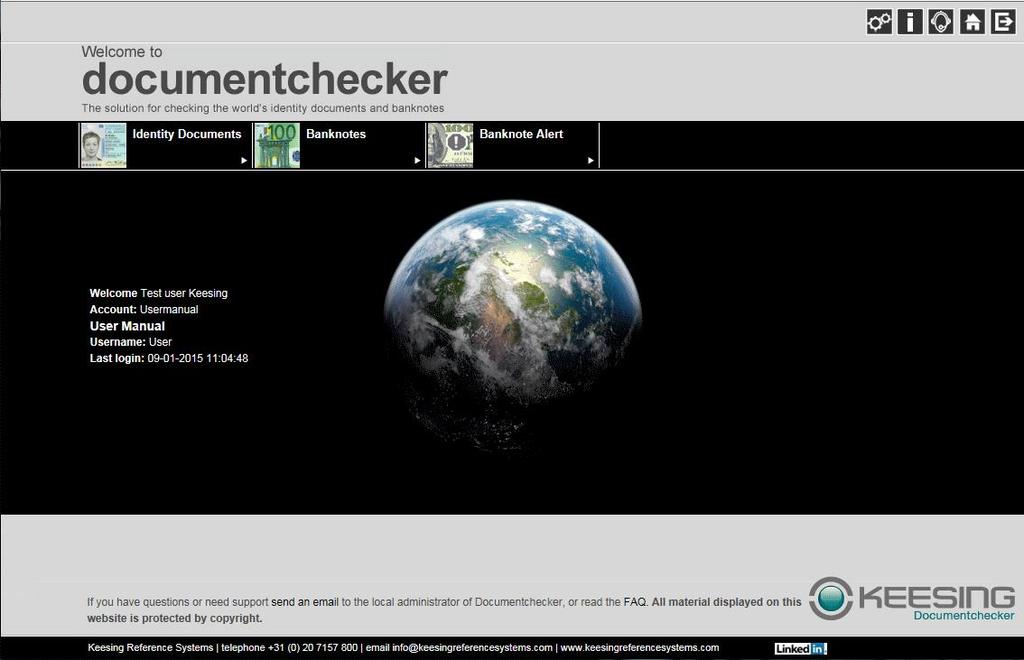 Enter the account name, user name and password to gain access to Keesing Documentchecker.
