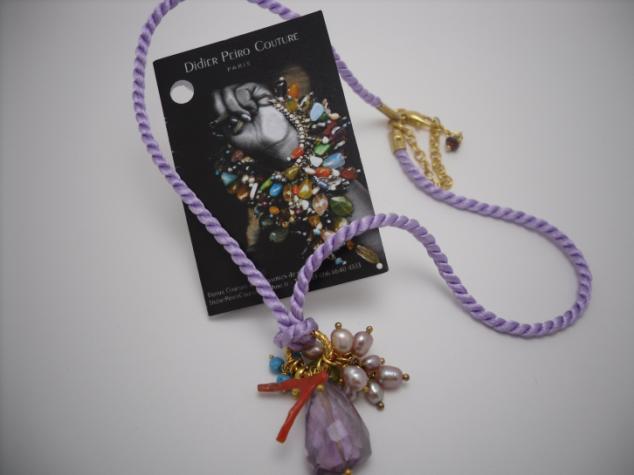 Necklace DP_#0017 24 carat gold plated, silk cord, Amethyst,