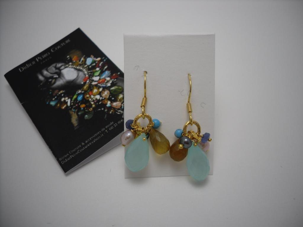 Earring DP_#0005 24 carat gold plated, Blue Chalcedony,