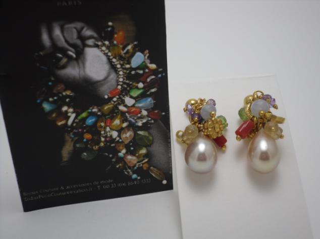 Earring DP_#0013 24 carat gold plated, Fine Pearl, Sapphire,