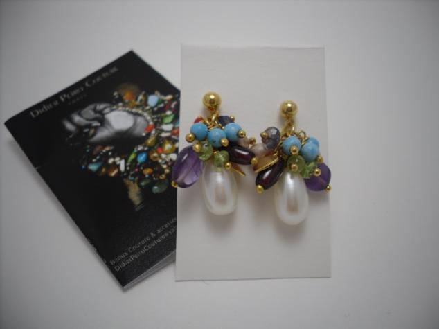 Earring DP_#0003 24 carat gold plated, Fine Pearl, Amethyst,
