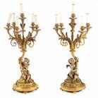 two-light candelabra first quarter-20th century; center shaft modeled as floral bud, two arms, each socket having seven inset Favrille glass pieces and removable bobeches, impressed with monogram and
