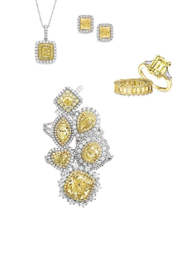 Gorgeous Yellow Diamond Jewelry set in Yellow or White Gold with White Diamond Accents.