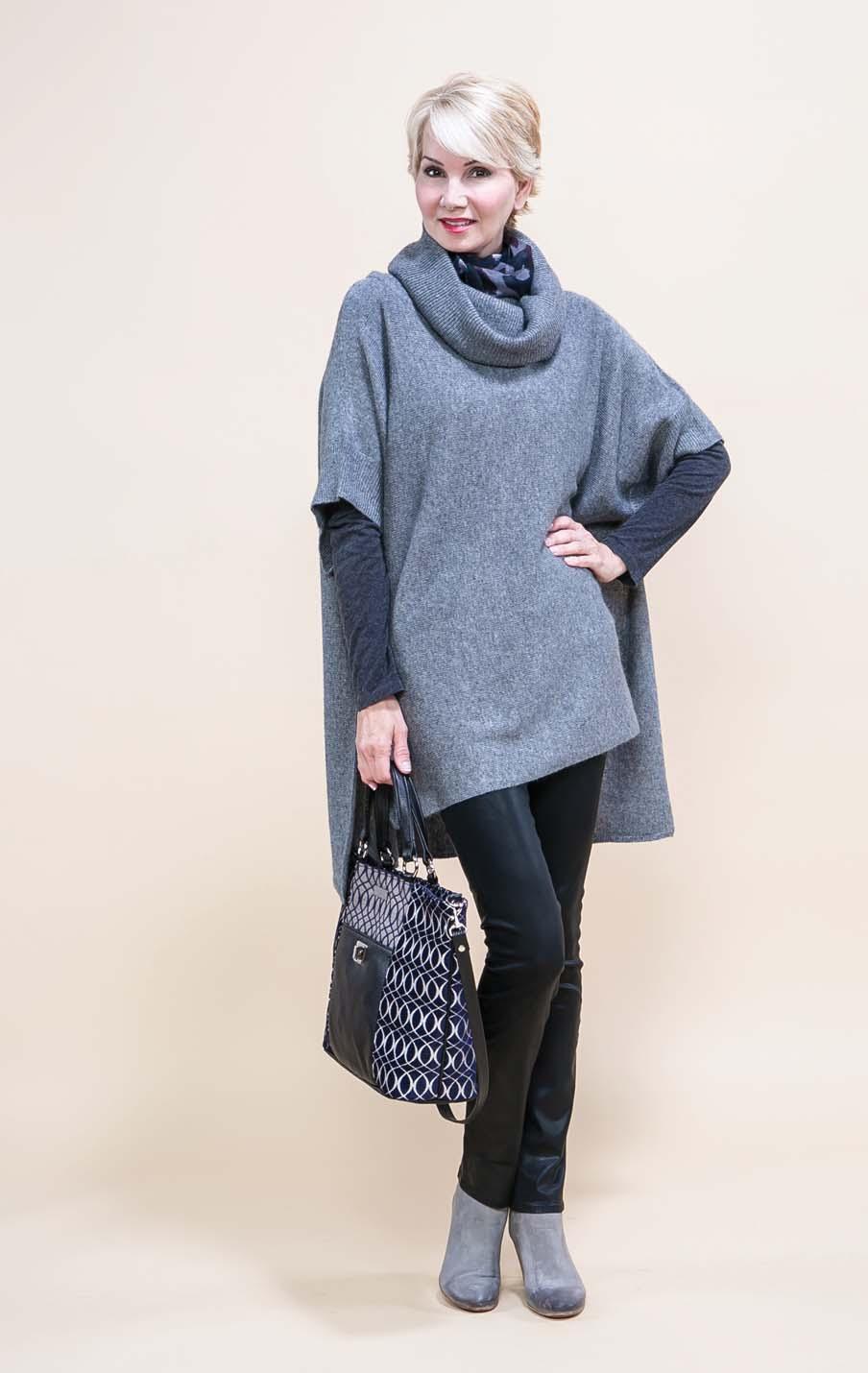 The Knit Topper of The Season! PORTOLANO OF ITALY wool/cashmere knit tunic with cowl neck. Grey, black, moonrock (taupe).