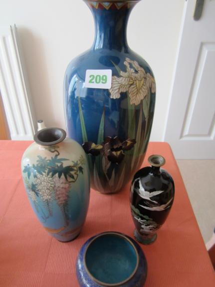 3 Cloisonné vases and 1 pot