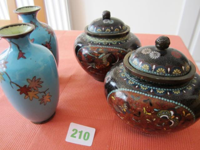 Cloisonné lidded pots + a small