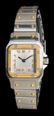 5 An 18 Karat Yellow Gold and Stainless Steel Ref. 1567 De Santos Wristwatch, Cartier, 24.00 x 24.