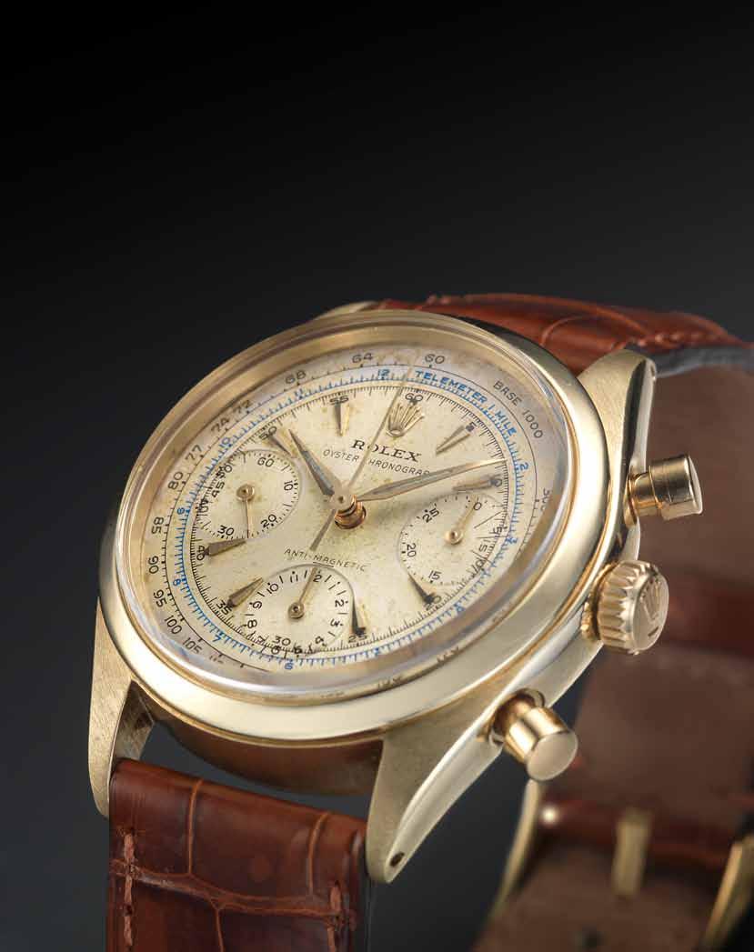 206 Rolex.A fine and rare 14ct gold chronograph wristwatch Oyster Chronograph, Anti-Magnetic, Ref:6234, circa 1962 17-jewel Cal.