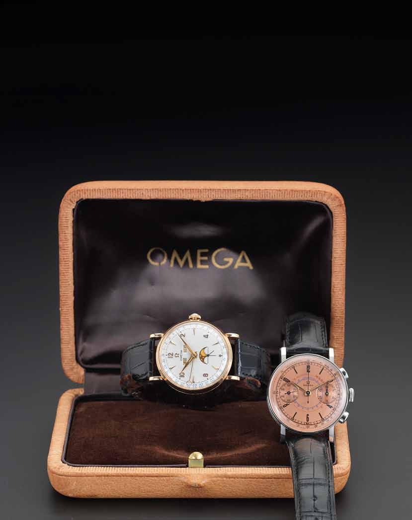 207 Omega. A fine 18ct pink gold triple calendar wristwatch with Omega fitted box Case No.11213881, Movement No.11206115, circa 1947 17-jewel Cal.