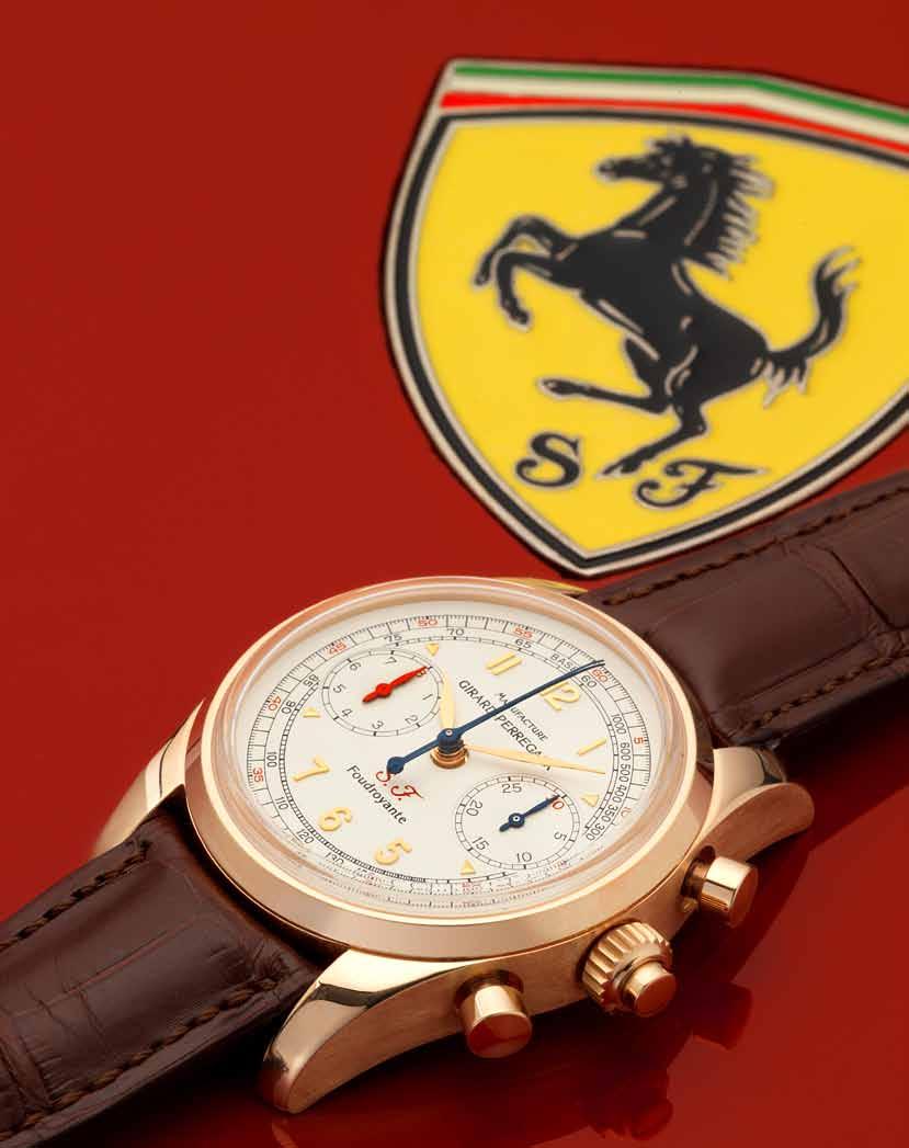 216 Girard Perregaux, Scuderia Ferrari. A fine and rare 18ct pink gold split second chronograph wristwatch with fitted presentation/watch holder box Ref. 9020. No. 65/150, Made circa 2000.