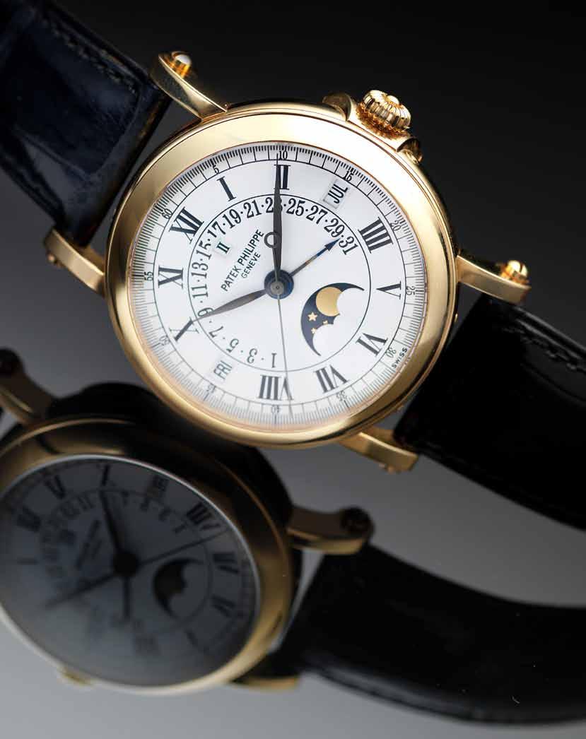 268 Patek Philippe. A fine and rare 18ct gold perpetual calendar wristwatch with phases of moon, together with Patek Philippe box and setting tool Ref:5059, Case No.4080860, Movement No.