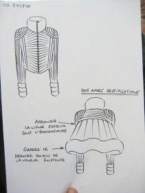 Christian Lacroix sketch at Getex Designer's sketch at Getex Finished garment at Getex As many of the designers only send in simple sketches and fabric swatches, it becomes the responsibility of the