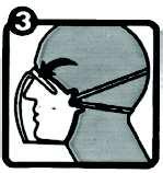 Place the chin into the mask and draw the shorter strap around the neck.
