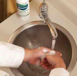 It s thick and creamy, quick lathering and has good detergency with easy rinsing. It is recommended for washing hands between routine patient contact.