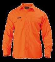 CLOSED FRONT HI VIS SHIRT Indura Ultra Soft Flame Resistant BS8012 Flame resistant Indura Ultra Soft fabrication Half closed button front placket Full gusset sleeve cuff 2 squared chest pockets with
