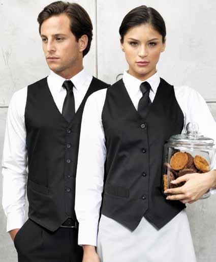 1 Ladies hospitality waistcoat CODE: PR621 Contemporary style four button waistcoat with two functional watch pockets and self fabric back. Complements PR620 men s version.