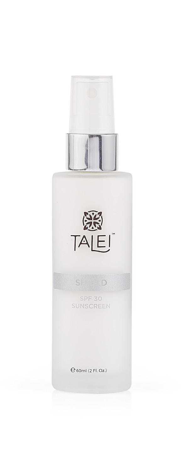 Everyday protection and hydration Shield Protect your skin all day, every day TaLei Shield is perfectly constructed to meet the performance requirements necessary for a high quality sunscreen spray.