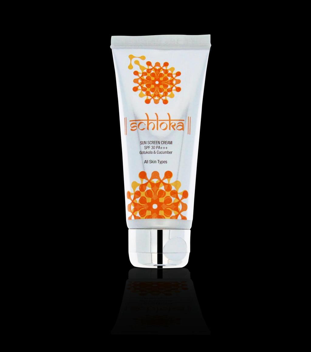 SCHLOKA SUNSCREEN CREAM SPF 30PA+++ CODE-SC0014 BENEFITS Non greasy cream which protects from UVA/UVB sun rays It heals from sun rays Gives cooling effect on sun burns Protects from premature ageing